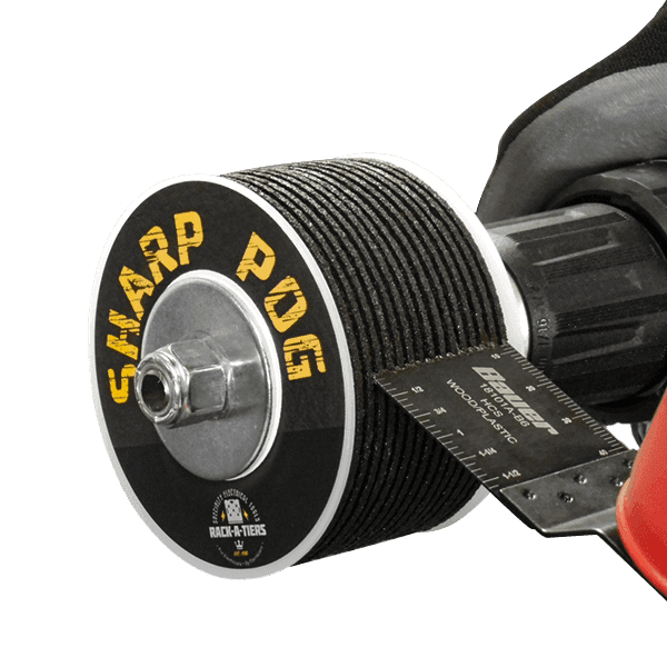 Sharp Pog multi-tool blade sharpener by Rack-A-Tiers. This round drill bit attachment is being used to sharpen a bauer brand multi tool blade.